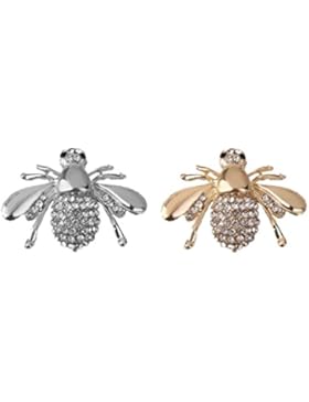 Gazechimp 2 Stücke Elegante Honig Biene Stil Glitzern Brosche Schmuck Anstecknadeln - Silber , Gold