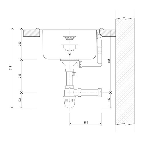 Einbauspüle Sossai SEBA-O840 inkl. Siphon und Montage Zubehör | Form: Oval, 1-Becken, 1 Ablage | Maße: 840 x 440 mm, Tiefe: 180 mm | Material: Edelstahl - 5