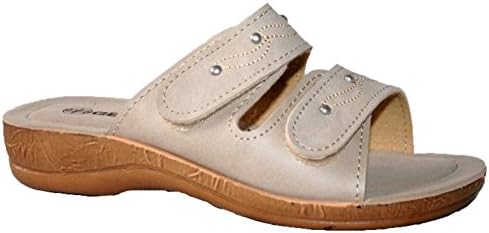 Gezer Ladies, Slip on Peep Toe Mule Lightweight Soft Comfy Mule Sandals (UK8, Beige Straps)