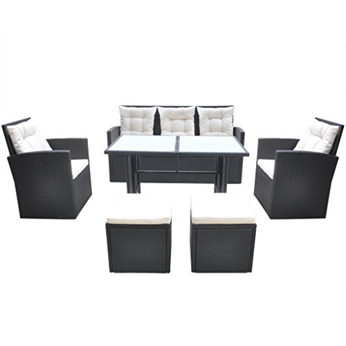 vidaXL 18tlg. Garten Set Poly Rattan Essgruppe Sitzgruppe Lounge Gartengarnitur Schwarz - 2