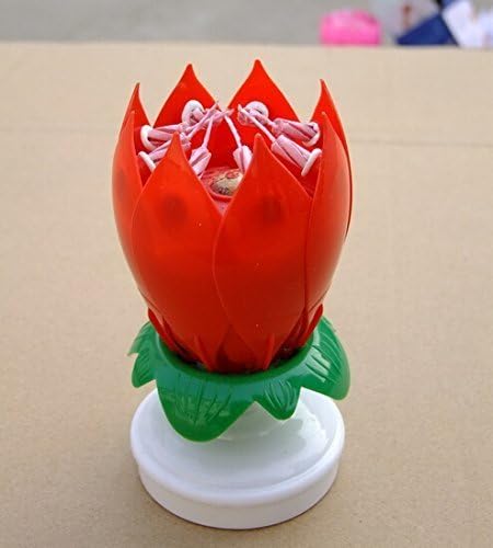 Happy Birthday Musical Candle Blooming Lotus Party Light Decoration Red