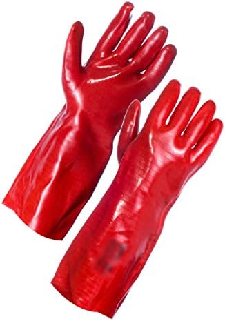 6 Pair Gauntlet Glove Long Arm Heavy Duty Chemical Red PVC 14" Drain Cleaning XL