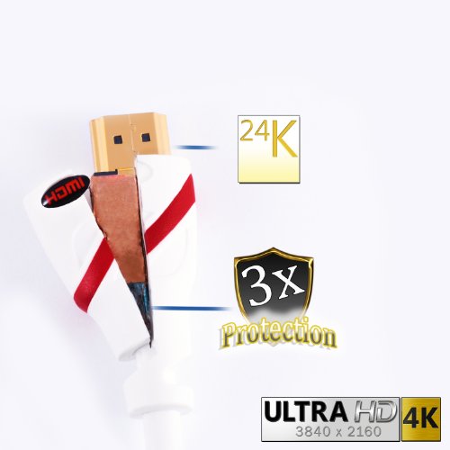 1m (Meter) CSL – Mini HDMI Kabel 1.4a / 2.0 (High Speed) mit ECHT 3D & Ethernet Unterstützung | geeignet für Full HD / Ultra HD / HD Ready / 3D | 1080p / 2160p / 4k / weiß/rot - 4