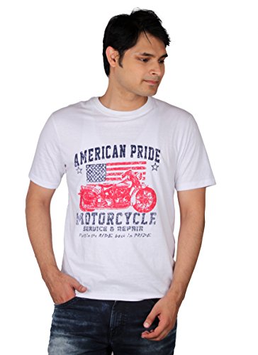 AI07- Mens Biker Racer Printed T Shirts - White-Large