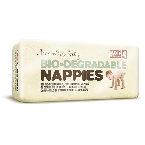 Beaming Baby Biodegradable Nappies Maxi Plus (Size 4) 9-15kg, 23-34lb - 4 x packs of 34 (136 Nappies)