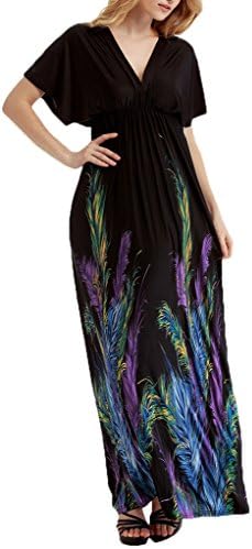 Mochoose Women's Maxi Bohemian Short Sleeve Plus Size Summer Printed V Neck Beach Long Dress