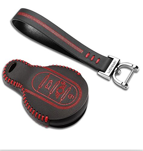 Tucool Racing Remote Genuine Top Layer Leather Car Key Cover Key Holder 3 Button Car Key Case Bag Wallet (Red 2)