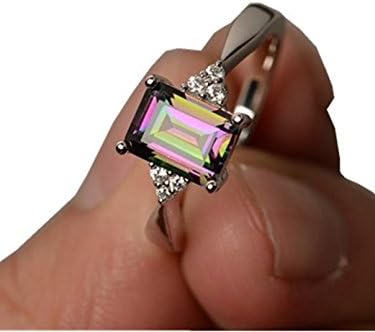 2018 Women's Silver Rings, GreatestPAK Rainbow Engagement Diamond Princess Rings (Sliver, 7)