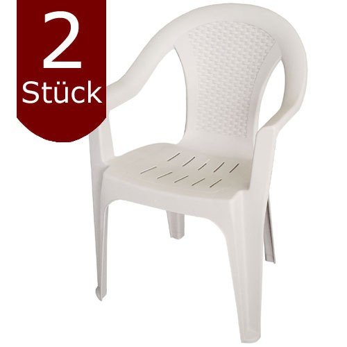 2 Stück Stapelstuhl Rattan Look Gartenstuhl Gartensessel Kunststoff Balkonmöbel Terrassenmöbel – Weiß - 4