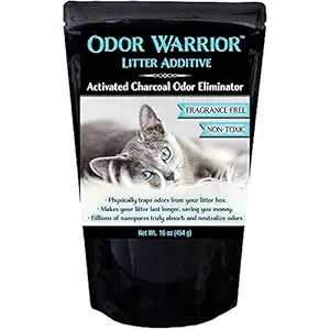 Sapphire Labs Odor Warrior Litter Additive |? Cat Litter Odor Control with Ultra Absorbing Activated Carbon | Fragrance Free Litter Deodorizer for Use with All Kitty Litter | 16 oz (1 lb) Bag