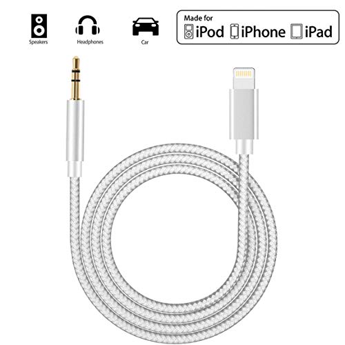 Cable de Audio Auxiliar para iPhone 8 Coche AUX Cable a Adaptador de 3,5 mm AUX Auto Cables Compatible con iPhone XS/X/ 8/8 Plus/ 7 /7Plus iPod iPad Stereo Auricular Soporte para iOS 12 - Plata