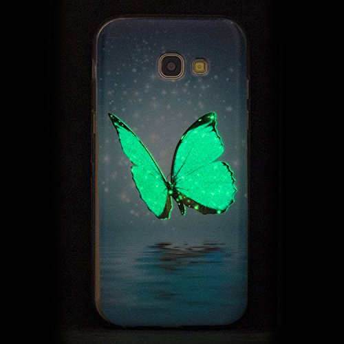 Galaxy A3 2017 Handyhülle,Samsung Galaxy A3 2017 Hülle,JAWSEU Ultradünne Weiche Flexible Night Luminous Schmetterling Muster Blau Rückseite Schutzhülle Tasche Leuchtende Nacht-Abdeckung TPU Silikon Bumper Etui Hülle Case Cover für Samsung Galaxy A3 2017+1xSchwarz Glitzer Bling Eingabestift-Schmetterling,Blau - 4