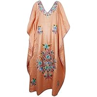 Women Kaftan Dress Peach Silk Embellished Kimono Caftan Dress 3XL