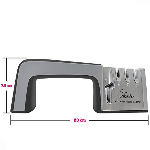 Messerschärfer Scherenschärfer mit 4 Stufen-Schleifsystem, Leknin Keramikmesserschärfer mit 4 in 1 Design geeignet für verschiedene Größen von Messern und Scheren, Multifunktions-Küchenschere dazu als Geschenk (Schwarz) - 3