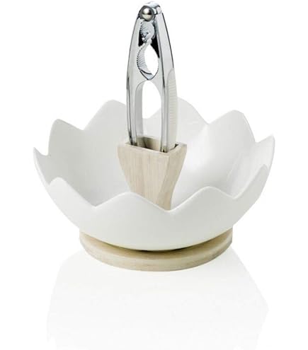 Ciotola Portanoci Brandani Con Schiaccianoci - In Porcellana Bianca E Bamboo, Elegante Per Tavola - Foto 6