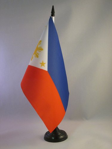 AZ FLAG Philippines Table Flag 5'' x 8'' - Filipino Office Decoration 100% Polyester 21 x 14 cm - Mini Desk Flag with Pole and Black Plastic Base