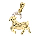 GOLDANHÄNGER STEINBOCK 585ER GELB- WEISSGOLD 14 KARAT KETTENANHÄNGER STERNZEICHEN 3024