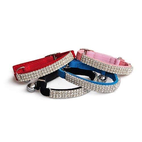 DAIXI Morbido Velluto Regolabile Sicuro Bling Diamante Collare per Gatti con Campane per Cucciolo di Gattino (Nero + Rosa + Rosso + Blu)