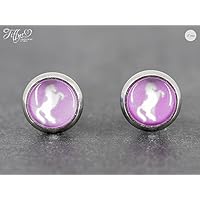 Ohrstecker Edelstahl-Cabochon Pferd rosa weiß 8mm