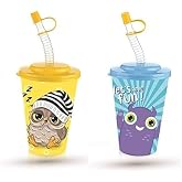 2'li Titiz So Cute Pipetli &Ccedil;ocuk Bardağı Seti - 400 ml Kapaklı İ&ccedil;ecek Bardağı