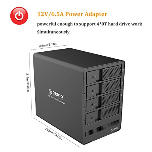 ORICO 9548RU3 4 Bay USB 3.0 Type A and Type C SATA HDD RAID Gehäuse für 3.5 Zoll HDD/SSD – Mit 12V/6.5A Stecker –Schwarz - 4
