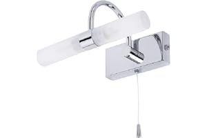 Britalia Polished Chrome Bathroom Vintage Switched Swan Neck Wall Light with Double Frosted Shades | 20cm Width | 2 x G9 Capsule Lamps Required | IP44 | 240V UK | Picture & Mirror Light