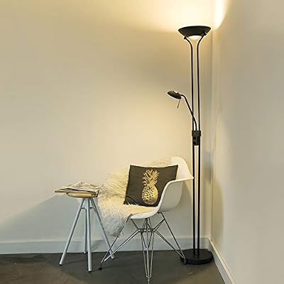 QAZQA Moderne Lampadaire/Lampe de sol/Lampe sur Pied/Luminaire/Lumiere/Éclairage moderne noir avec lampe de lecture avec LED - Diva 2 Acier Noir Rond/Oblongue Non remplaçable Max. 2 x 18 Wa