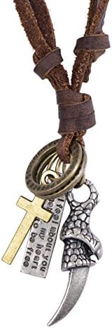 Fengteng Vintage Men's Necklace, Cross Dagger Knife Pendant, Punk Men Weapon Dagger Tribal Sword Crucifix Necklace, Leather Chain Cutlass Made Gift Metal fashion jewelry