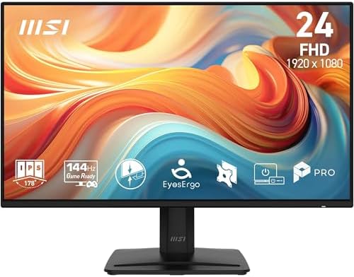 msi PRO MP243 E14 – Monitor 24" FHD (1920×1080) IPS, 144 Hz, 1 ms, HDR Ready, Adaptive-Sync, Eye Care, Altoparlanti Integrati, HDMI 1.4b, DisplayPort 1.2a, Frameless, Regolabile in Inclinazione, VESA
