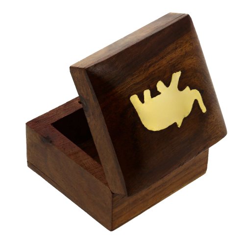 Indischer Elefanten-Schmuckbehälter – Kleines Holzkästchen 5 x 5 x 3,8 cm – Schmuckkästchen für Halsketten - 3