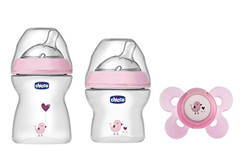 Chicco NaturalFeeling - Set de regalo con 2 biberones y chupete de silicona para bebé de de 0 meses en...