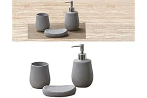 Beca Set 3 Pezzi Accessori da Bagno in Ceramica Portasapone e Portaspazzolini Grigio