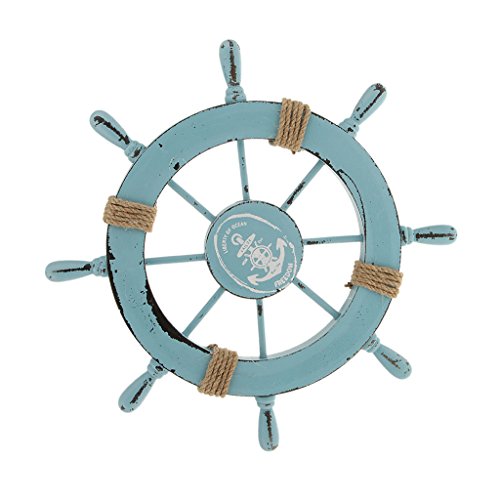 Hängen Wand Deko Maritime Style Strand Holz Boot Schiff Rad Ruder Dekor – Blau - 8