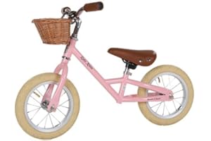 ‎BANDITS & ANGELS Bandits & Angels Metal Laufrad Retro Rider Mit Weidenkorb Pink ab 2,5 Jahren – Für Jungen und Mädchen – Rosa Balance Bike – Verstellbarer Sattel 36 bis 44 cm – Luftreifen – Luxuriöse Griffe
