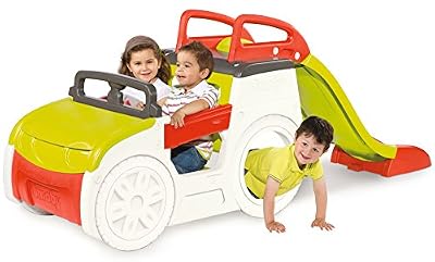 Smoby - 840200 - Jeu Plein Air - Voiture Aventure - 3 Activités - Voiture - Toboggan - Bac à Sable