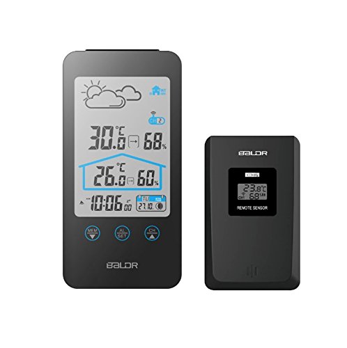 Preisvergleich Produktbild Wetterstation, HOCOSY Funk-Wetterstation, Multifunktionsthermometer und Hyprometer mit Außensensor, Großem LCD-Bildschirm, Wecker, 100 Meter Sendeentfernung Schwarz
