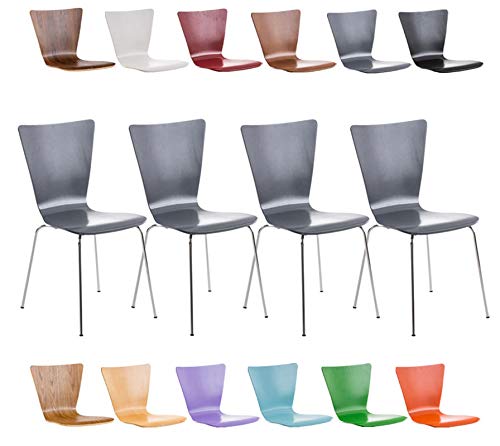 CLP Set 4X Sillas de Visita Aaron I Juego de 4X Silla de Comedor con Asiento de Madera I 4X Silla de Cocina Apilable I Color: Gris