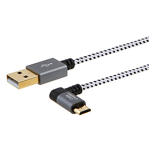 cablecreation Winkel links Micro USB Kabel 2.0 geflochten, kurz USB 2.0 A Stecker an Micro-USB-Stecker mit vergoldeten und Aluminium Fall, 3,2 Ft/1 Meter, Space Grau - 3