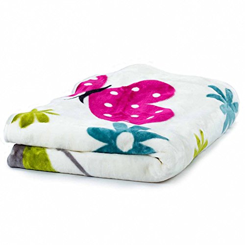 Decke Kinderdecken Schmetterlinge Creme Butterfly Bunt Kuscheldecke Spieldecke, Grösse:155×215 cm - 2
