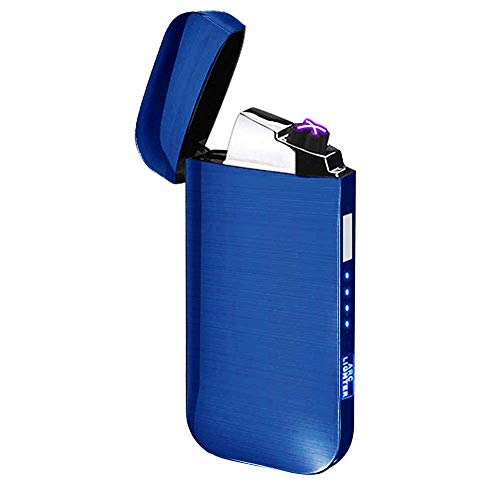 Pantheraa Briquet électronique Briquet Double Arc Plasma USB Briquet électronique LED Batterie sans Flamme Coupe-Vent Briquet Interrupteur Tactile Bon pour Cigare Cigarette Bougie Tuyau, Bleu
