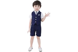 YOUCAI Costume de Garçon 3 Pièces/4 Pièces Ensemble de Costume Gilet+ Short + Cravate + (Chemise) Tenue Gentilhomme Costume pour Soirée Cérémonie Mariage