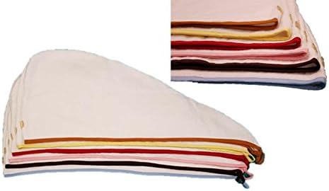 100% COTTON QUICK HAIR DRYING TOWEL TURBAN Twist Wrap Loop Button Hat Cap TERRY (White with Blue Edging)