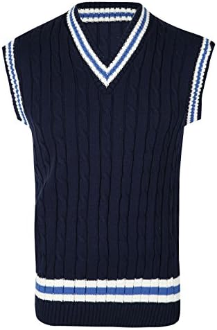 IQ KnitwearMissmister Mens Vest Gents Knitted Classic Cricket Sleeveless Jumper for Mens V Neck Sports Sweater Casual Pullover Tank Top