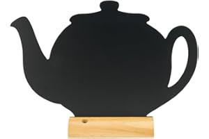 SECURIT - Lavagna Da Tavolo Silhouette Teiera - Per Pennarelli A Gesso Liquido - Per Caffè, Ristoranti, Bar - Inserto Rimovibile - Base In Legno Laccato - 24x32x6cm - 1 Pennarello Bianco Incluso