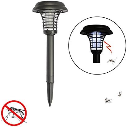 Solar Powered Electric Bug Light Zapper- Outdoor Cordless Flying Insect Killer- 8 Hour Operation- Beautiful Garden Lamp- Portable LED Machine- Best Stinger for Mosquitoes/ Moths/ Flies &amp; More (Black)