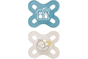 MAM Original Start Succhietto 0-2 Mesi (Set da 2), Ciuccio MAM 0-2 mesi con tettarella ortodontica in silicone, Kit da 2 accessori neonato con porta ciuccio sterilizzatore, Azzurro/Neutro