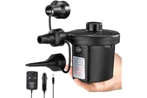 TECHSHARE Electric Air Pump for Inflatable, Quick-Fill Air Pump/Blow Up for Air Mattress Air Bed Paddling Pool Swimming Ring,Inflatables Inflate Deflate Air Pump 3 Nozzles Home/Car Use,AC 12V 50W 2m
