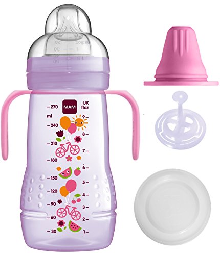 MAM Trinklernflasche Hold Me Baby Bottle 270 ml mit Sauger & Trinkschabel & Griff