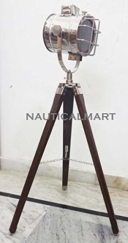Hollywood Chrome Marine Designer Spotlight Search light Decorative Floor Lamp W/ Wooden Tripod