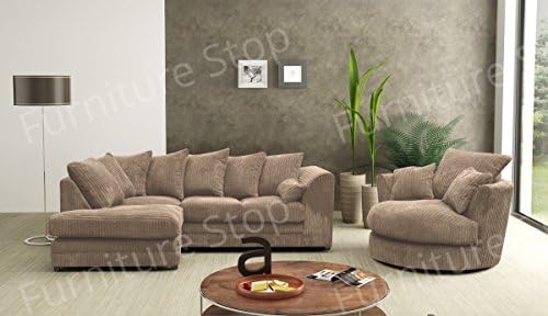 Dylan Corner Sofa & Swivel Chair in Full Jumbo Cord (Grey, Coffee) (Coffee, Left Hand)